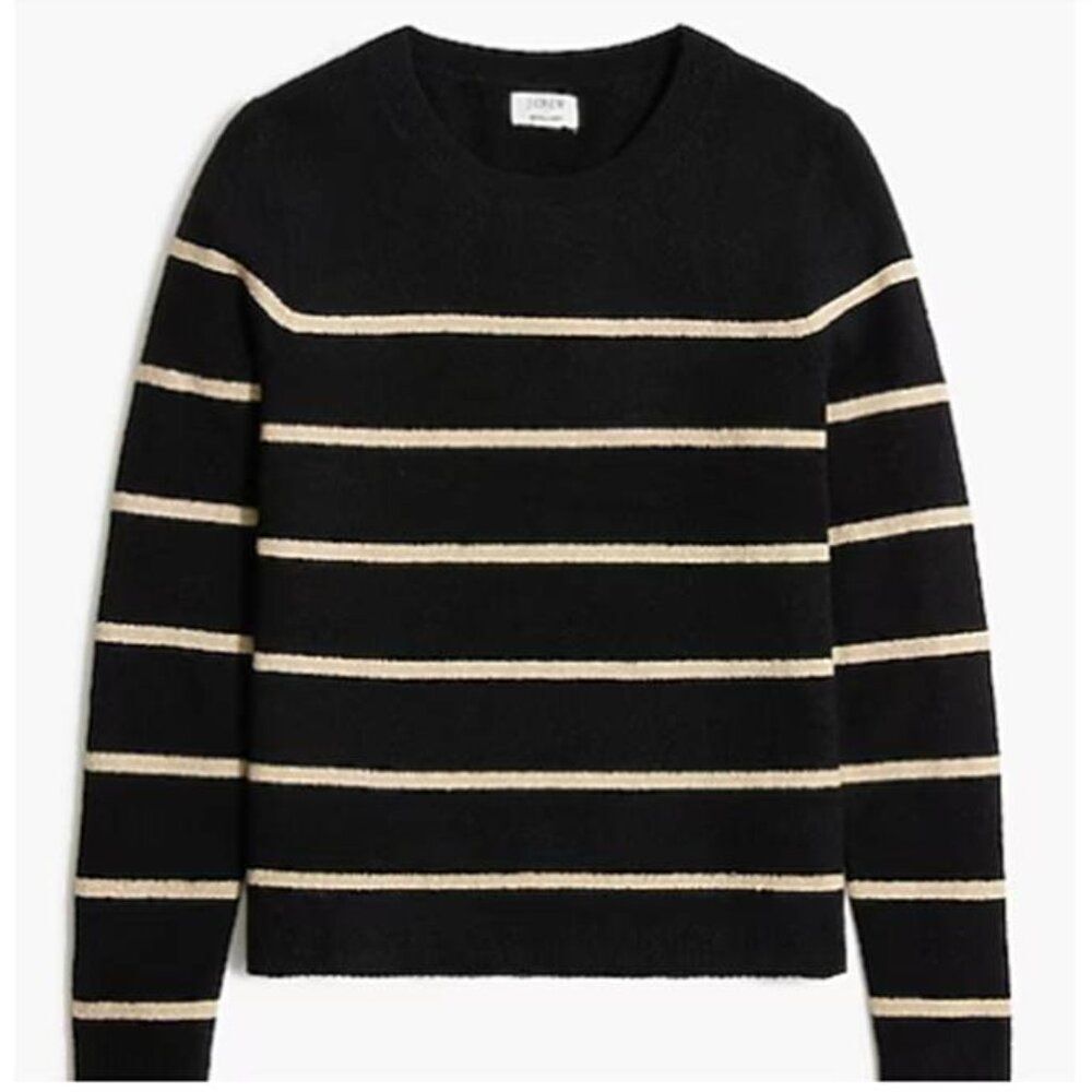 J Crew Women's Striped Sweater Extra Soft Yarn Size 3X Winter Black $98